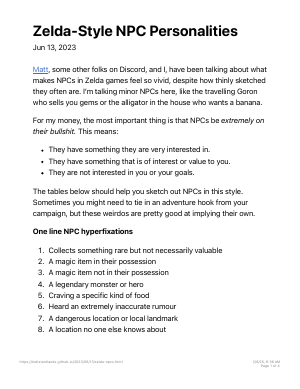 Zelda-Style NPC Personalities | To Distant Lands.pdf